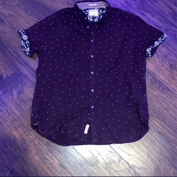 Denim & Flower Other - Maroon with floral detail button down shirt by Denim & Flower